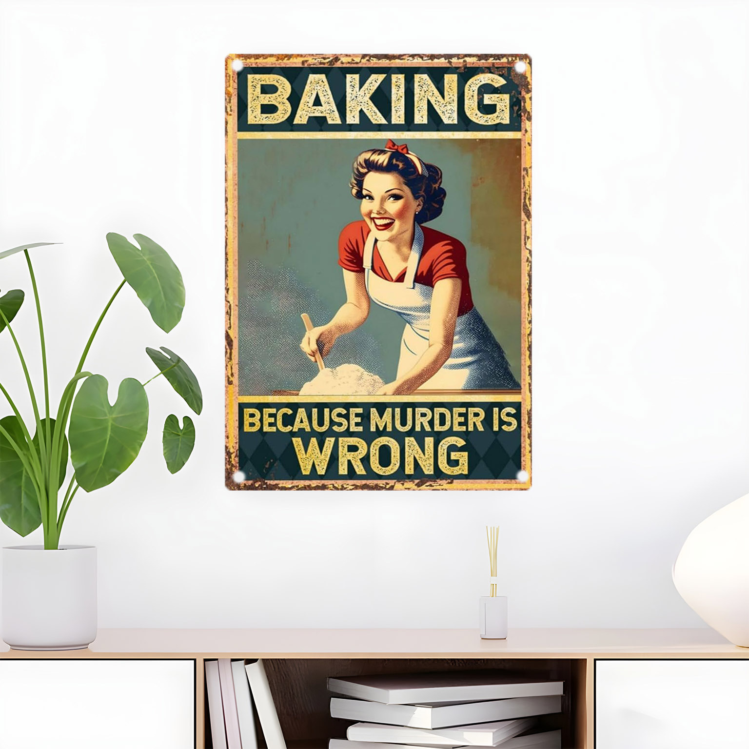 Kitchen Baking Quotes - Vintage Funny Baking Quote Metal Wall