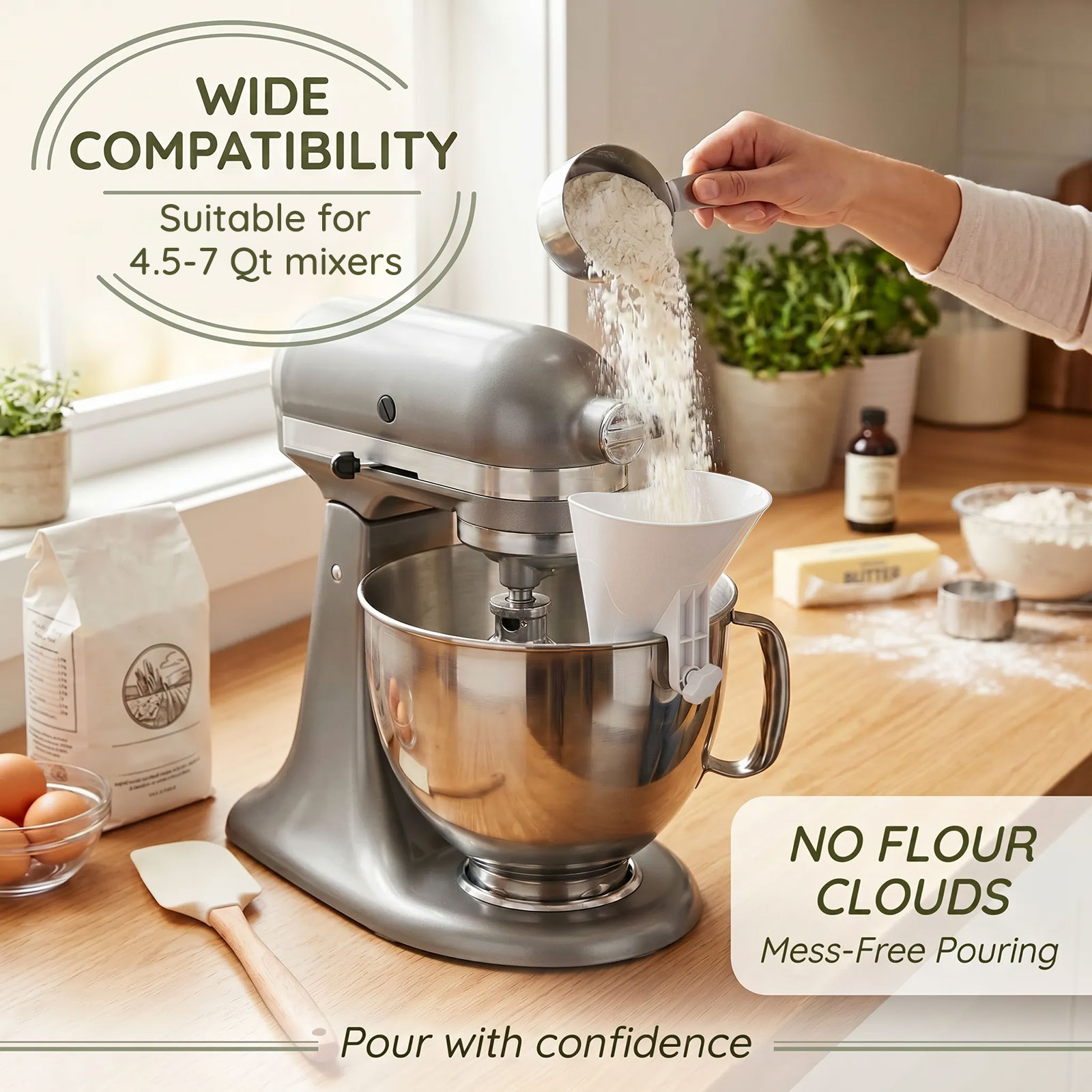Spill Proof Flour Funnel for 4 - Kitchen Baking Mixer recension och pris